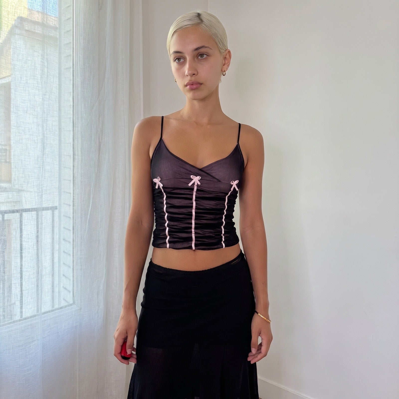Vintage Italian Pink Black Mesh Cami (S)