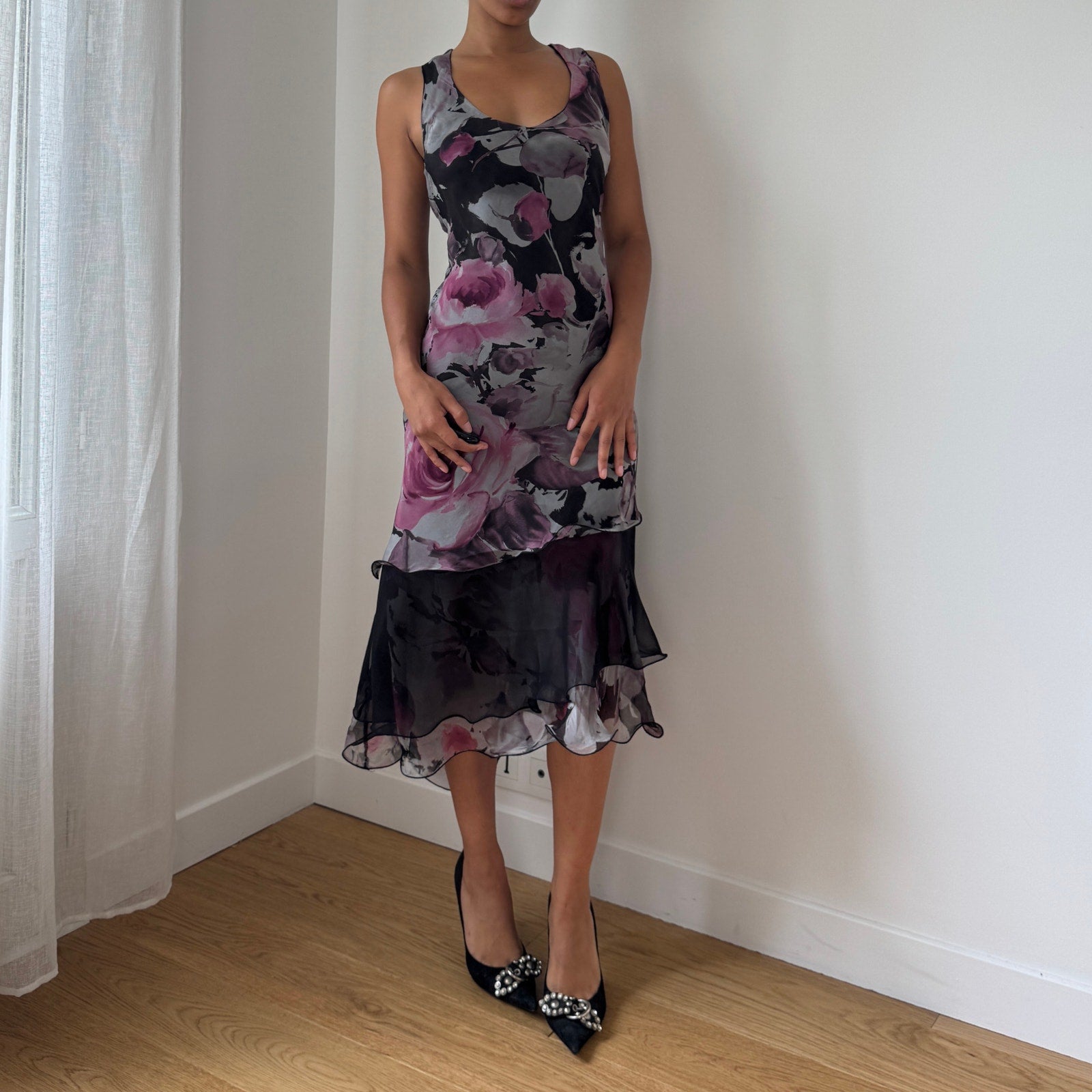 Vintage Italian Mesh Floral Dress (M)
