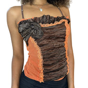 Vintage 00s Brown & Orange Mesh Layered Camisole (S)