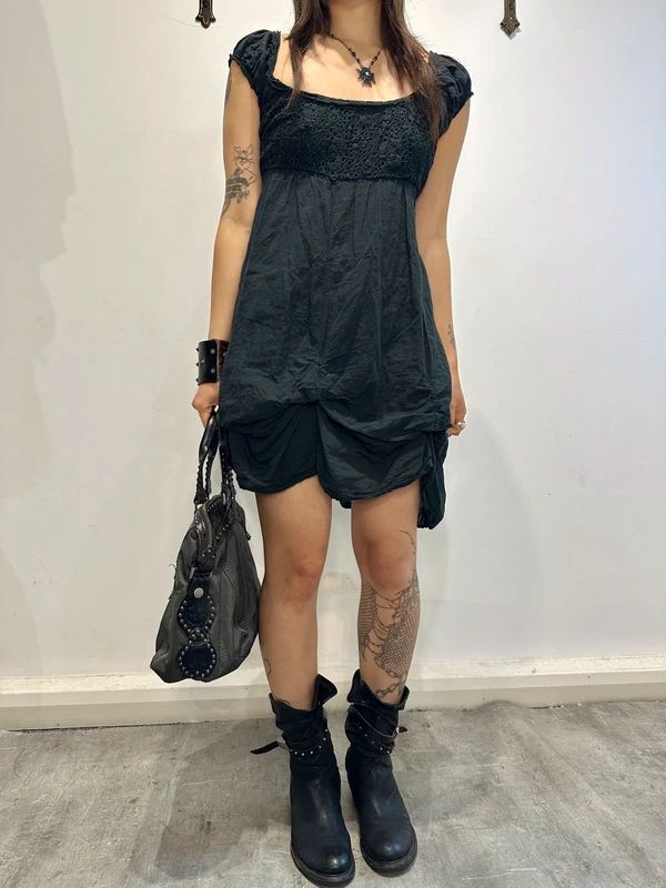 Vintage Italian Cotton Gothic Milkmaid Midi Dress (S)