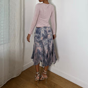 Italian vintage pink and blue 2 piece set with slinky long sleeve top and midi skirt