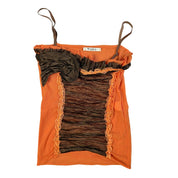 Vintage 00s Brown & Orange Mesh Layered Camisole (S)