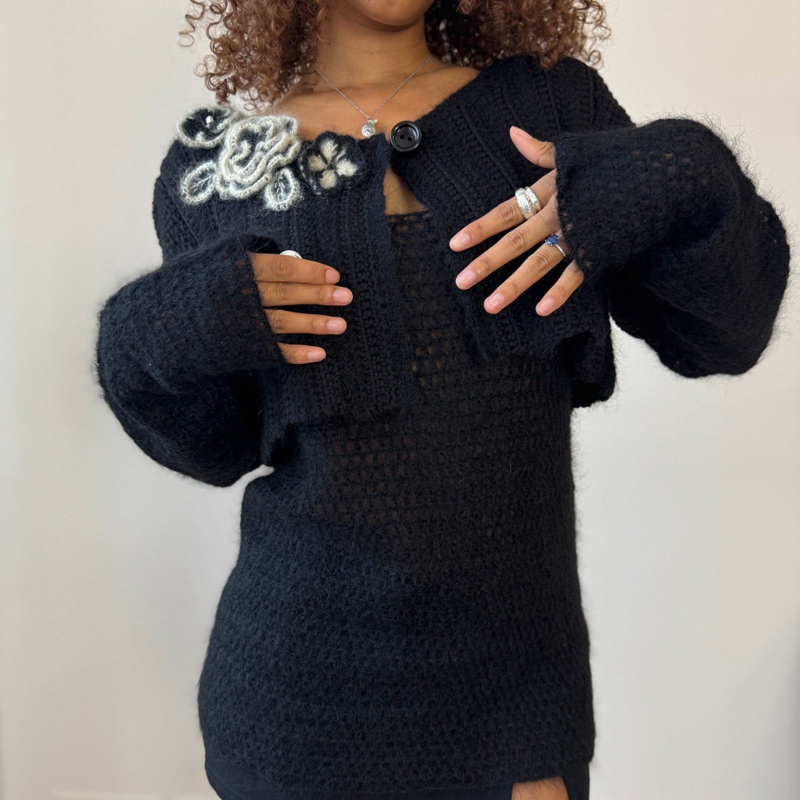 Italian Vintage Crochet-knit Tank & Cardigan (M/L)