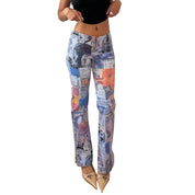 Vintage Graphic Print Pants French Y2K (XS/S)