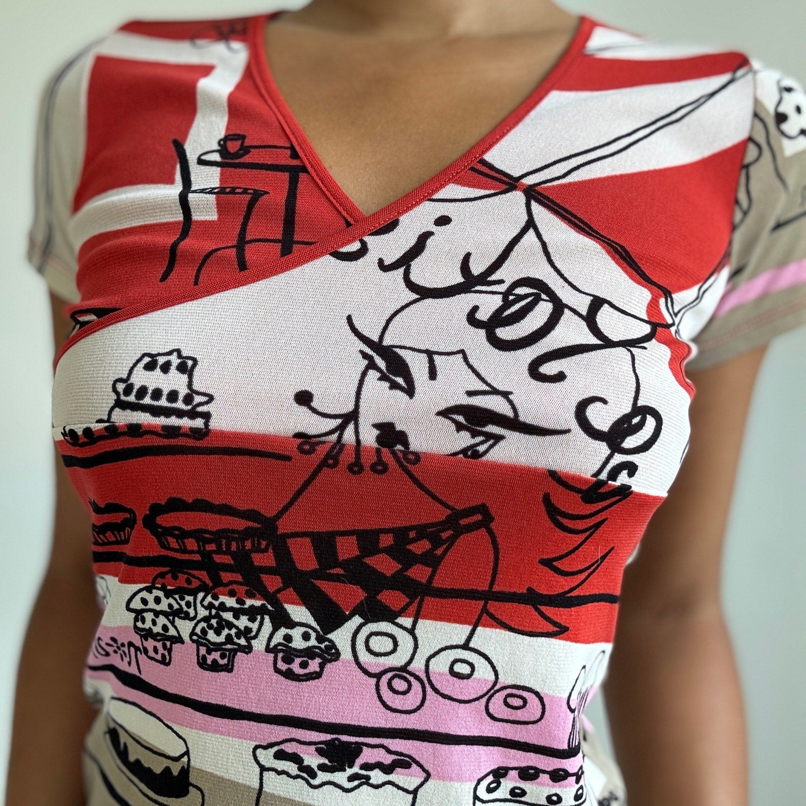 Vintage Euro Café Print Mesh Tee (S)