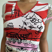 Vintage Euro Café Print Mesh Tee (S)