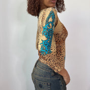Italian Vintage Leopard Print Slinky Top (S) ⠀