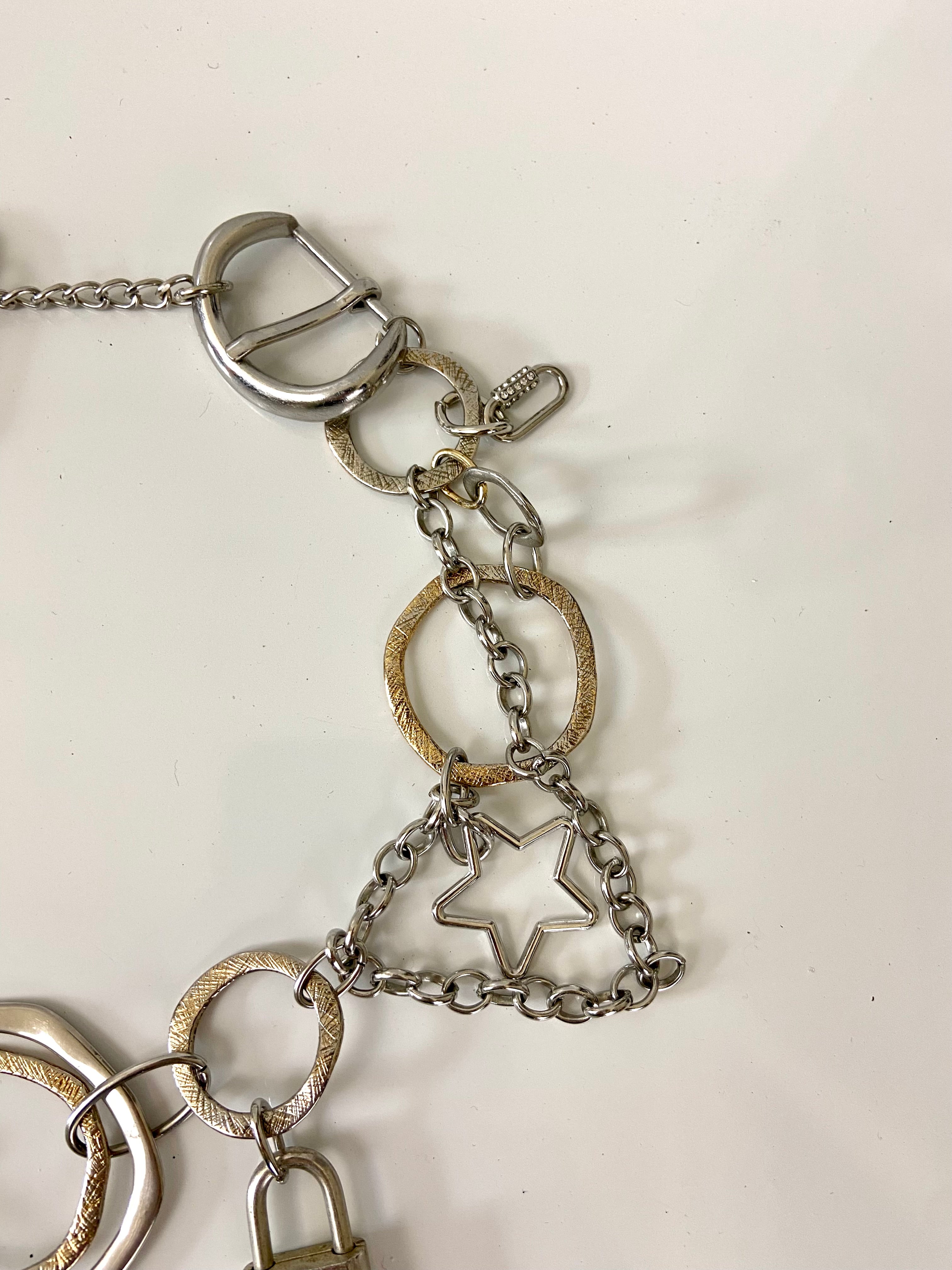 Lots of toys in a chain belt