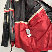 90s black leather stripe moto jacket - L/XL