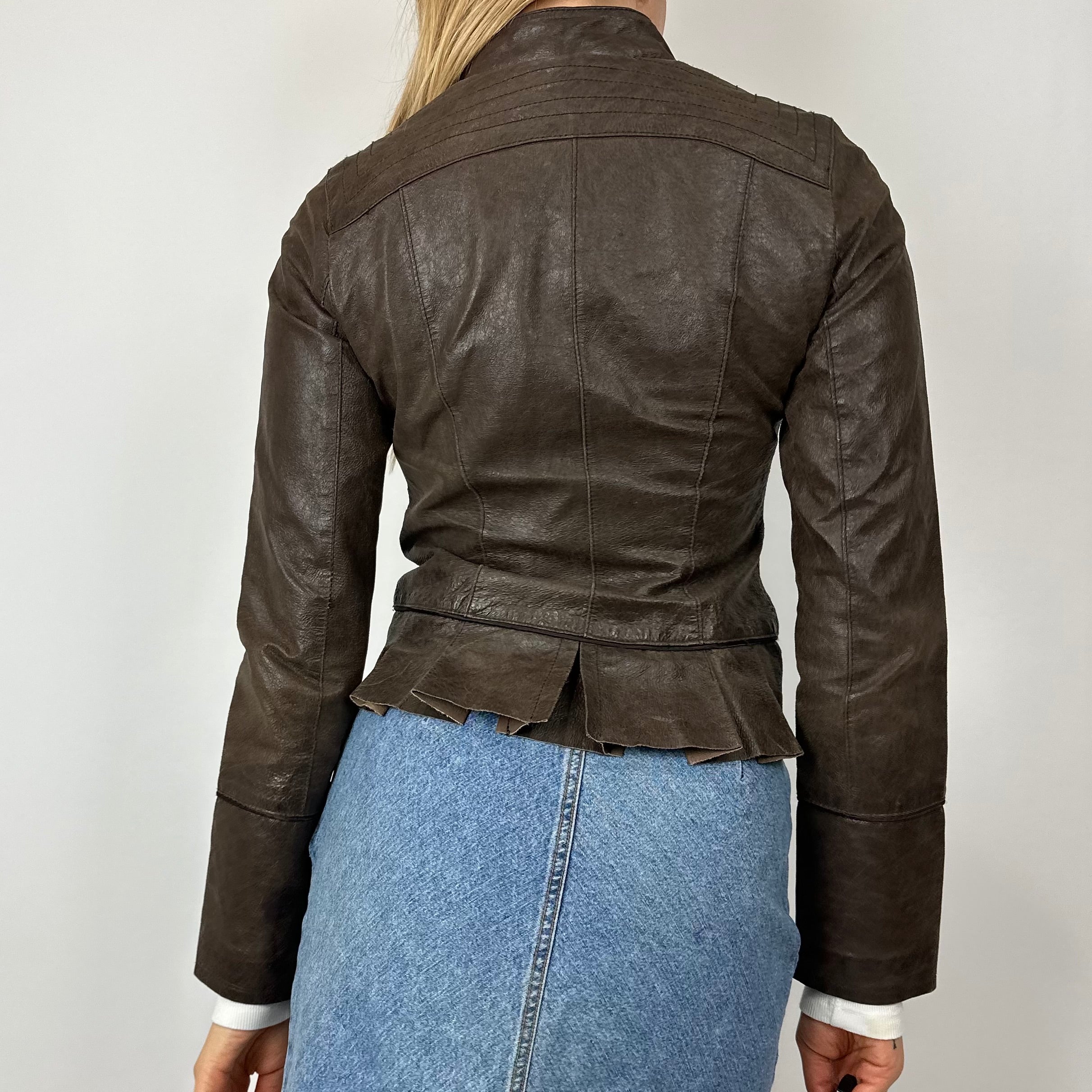 Vintage Brown Fitted Leather Jacket (XS/S)