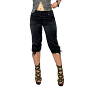 2000s Black Satin Cargo Capris (S/M)