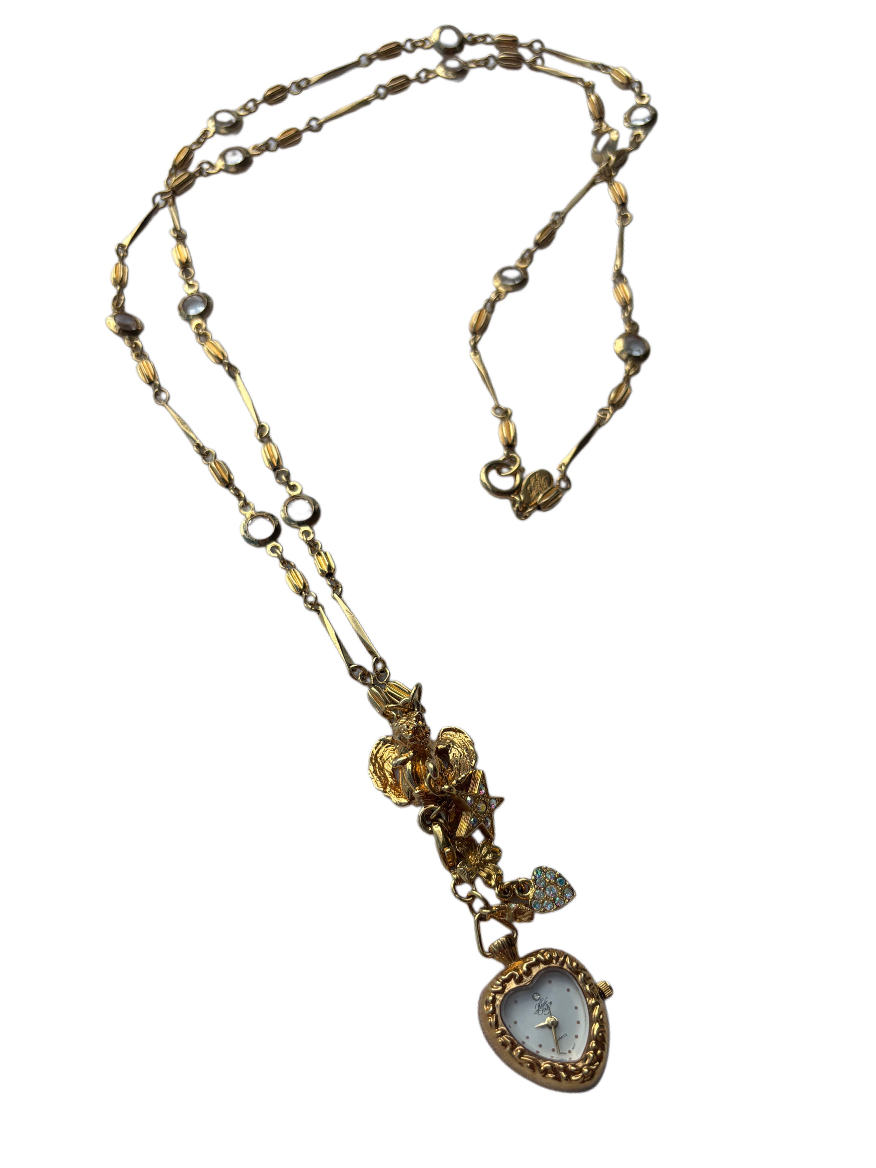 angel bby Kirks Folly heart-watch necklace