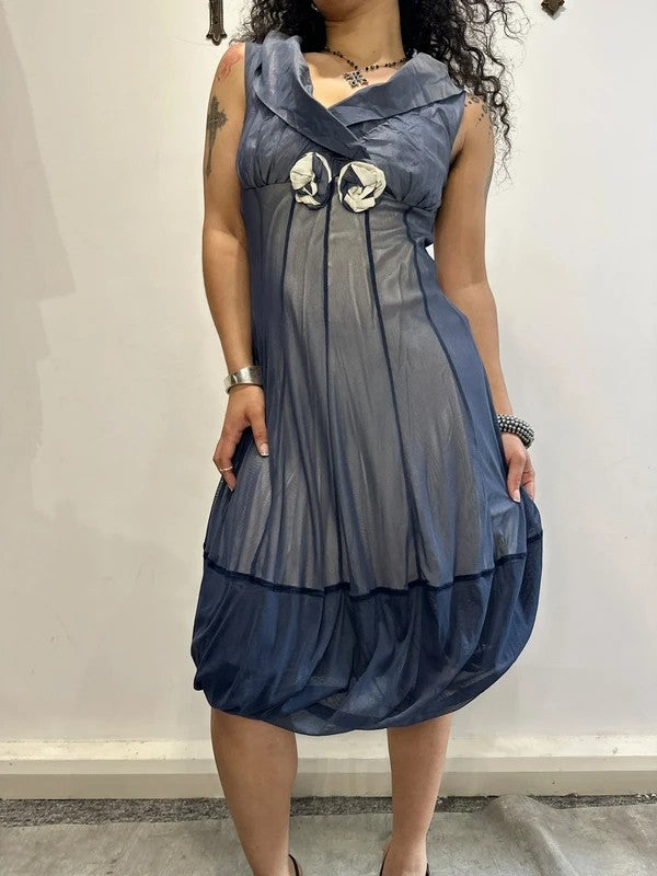 Vintage Italian Floral Mesh Midi Dress (S/M)