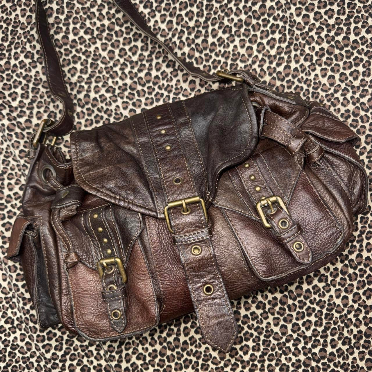 River Island Vintage Brown Leather Satchel Bag