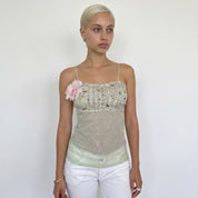 Vintage Mint Green Beaded Mesh Cami Top (S)