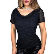 90s Beaded Cowl Neck Blouse (L)