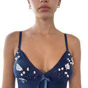 Vintage Navy Embellished Knit Cami (S)
