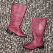 Burgundy Real Leather Knee High Block Heel Boots (10.5)