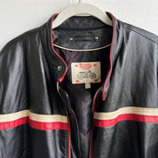 90s black leather stripe moto jacket - L/XL