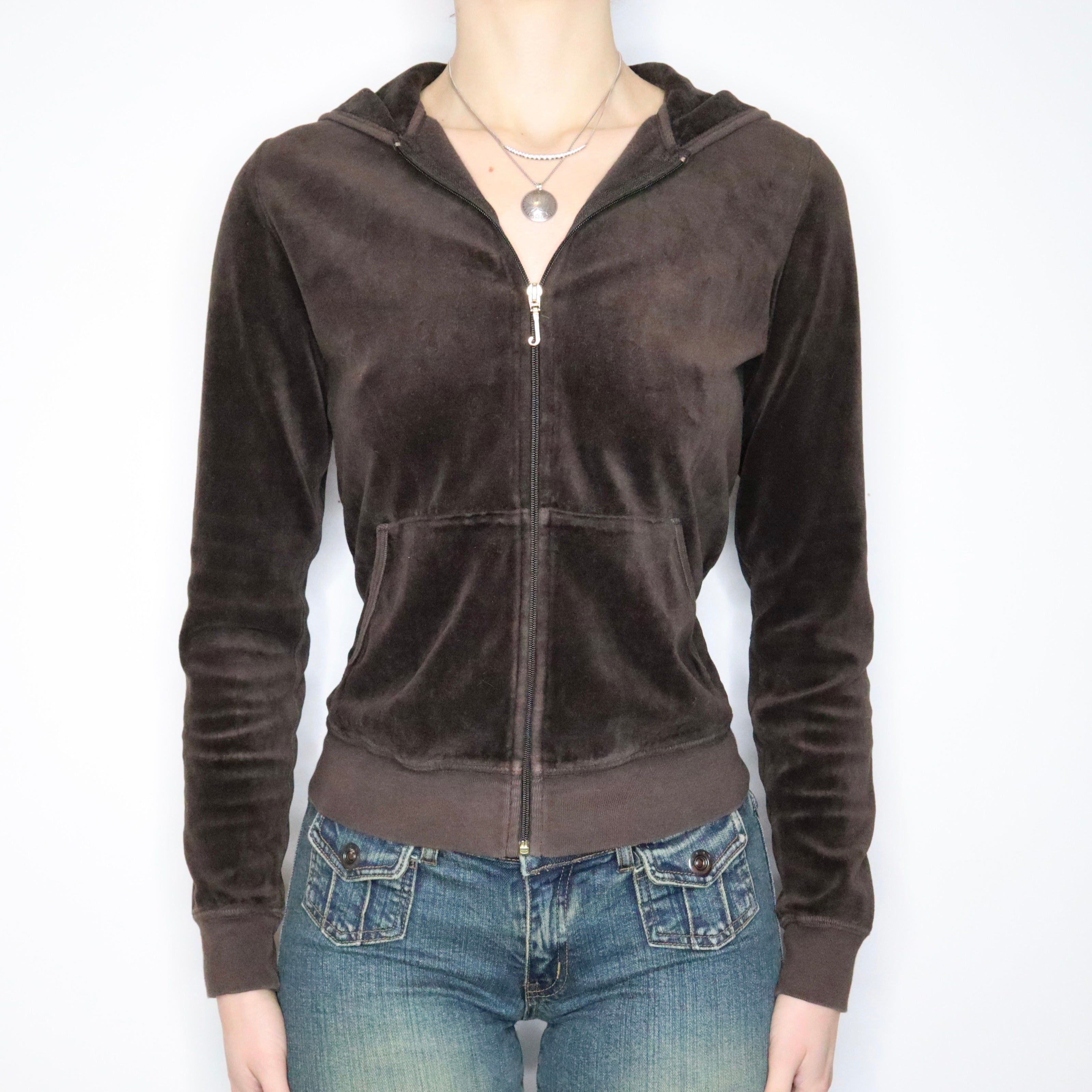 Y2K JUICY COUTURE Brown Velour Hoodie (L)