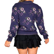 Vintage Hand-Knit Wool Bouquet Sweater (S)