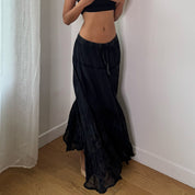 Vintage Black Lace Patchwork Maxi Skirt (S/M)