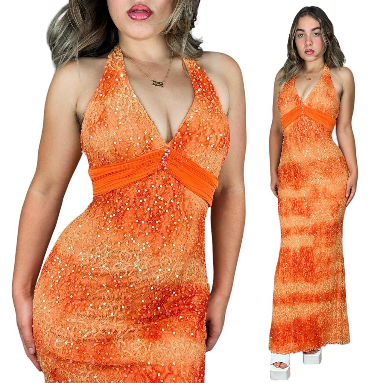 Y2K Creamsicle Lace Prom Dress (XS)