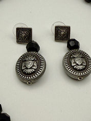 Antique Silver Black Beaded Necklace Set