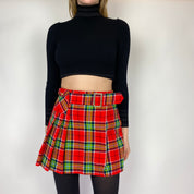 1970s Red Plaid Mini Skirt (XS)