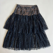 Vintage 90s black lace peplum tiered midi skirt (S)