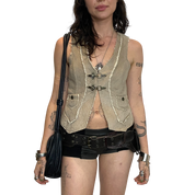 Vintage Faux Shearling Cropped Waistcoat (XS)