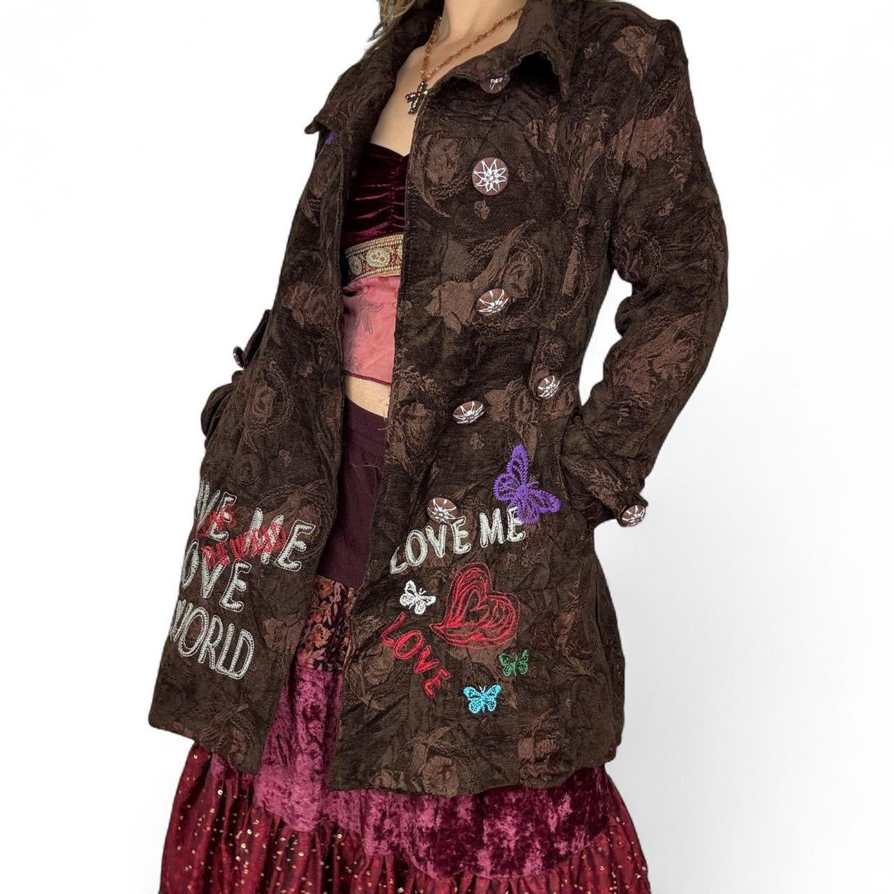 Embroidered Butterfly Graphic Corduroy Tapestry Coat (M)