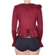 Y2K Maroon Mohair Ruffle Cardigan (M)