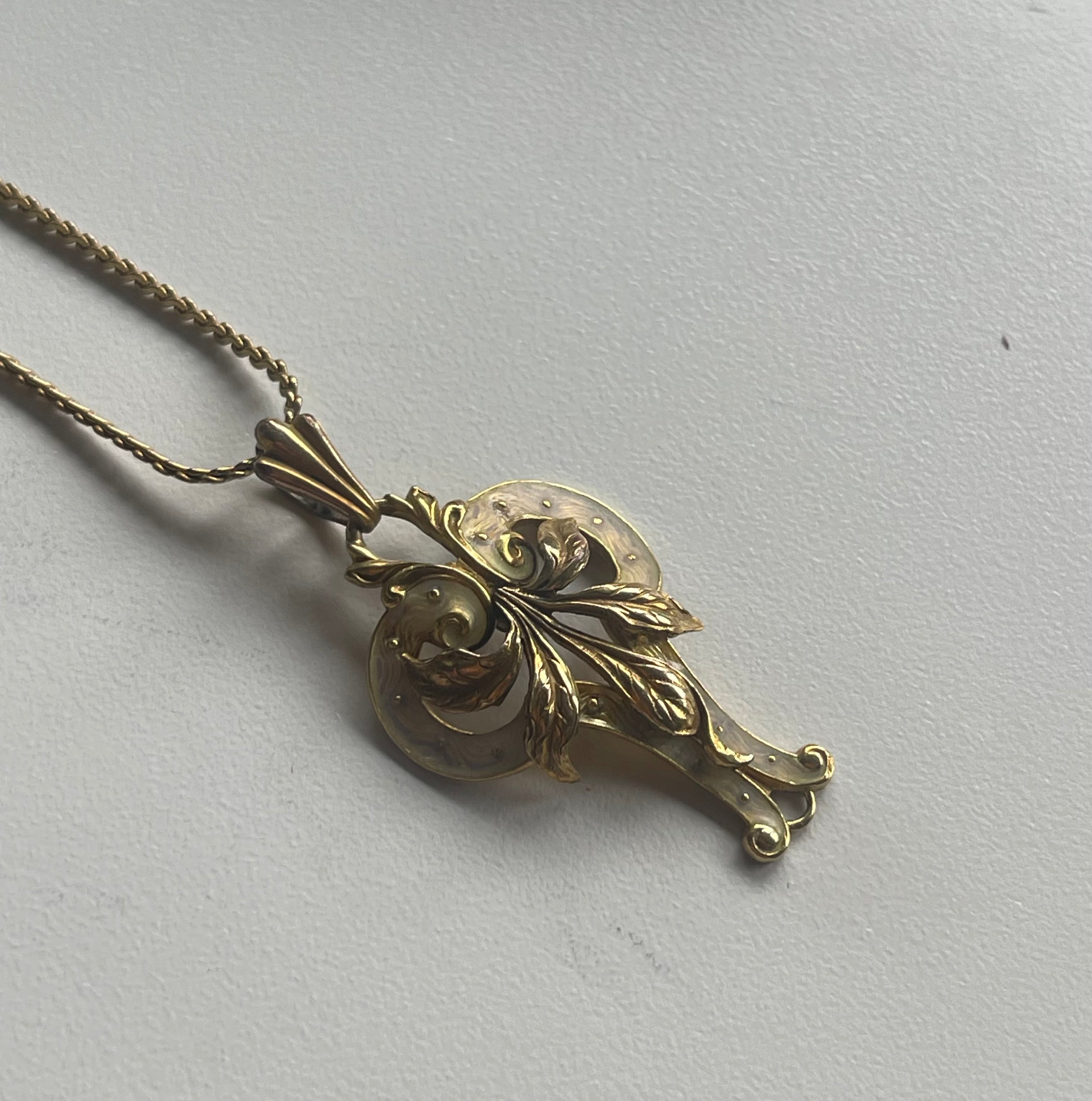 Vintage Fairy Art Nouveau Gold Pendant on Gold Chain