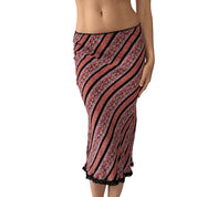 90s Floral Striped Midi Skirt (XS/S)