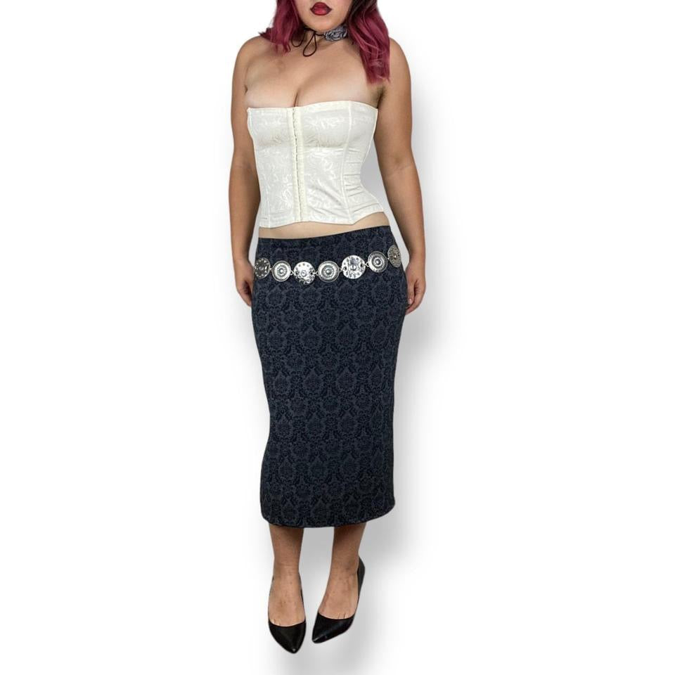 90s Charcoal Jacquard Midi Skirt (S-M)