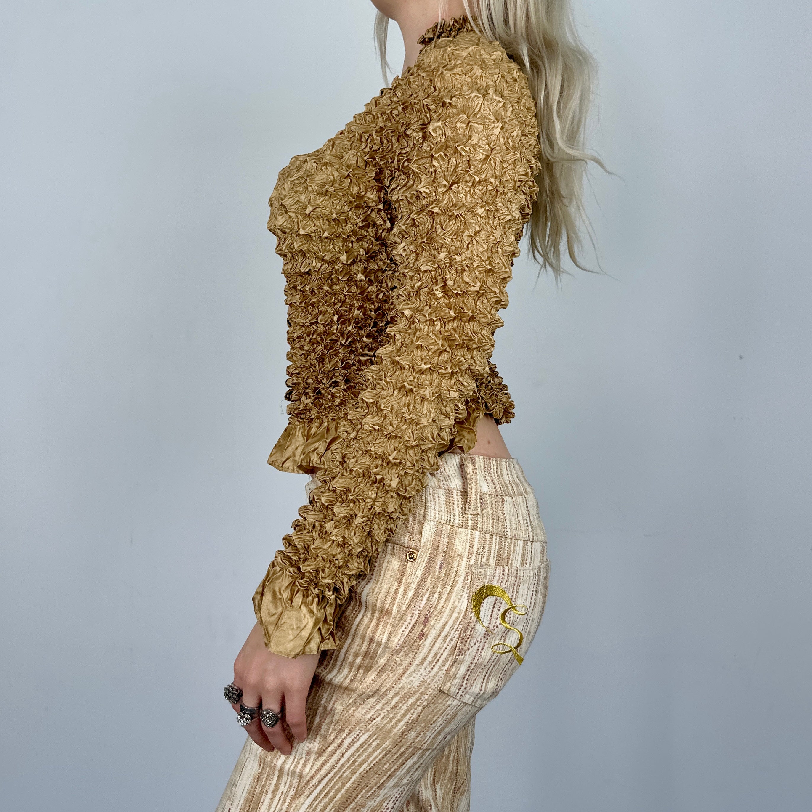Golden Button Up Popcorn Blouse (One Size)