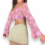 Handmade Bubblegum Crochet Crop Top (S)