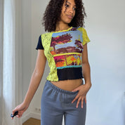 Vintage Y2K Mesh Patchwork Tee (S)