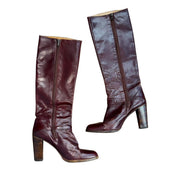 70s Burgundy Leather Knee-High Boots (9.5)
