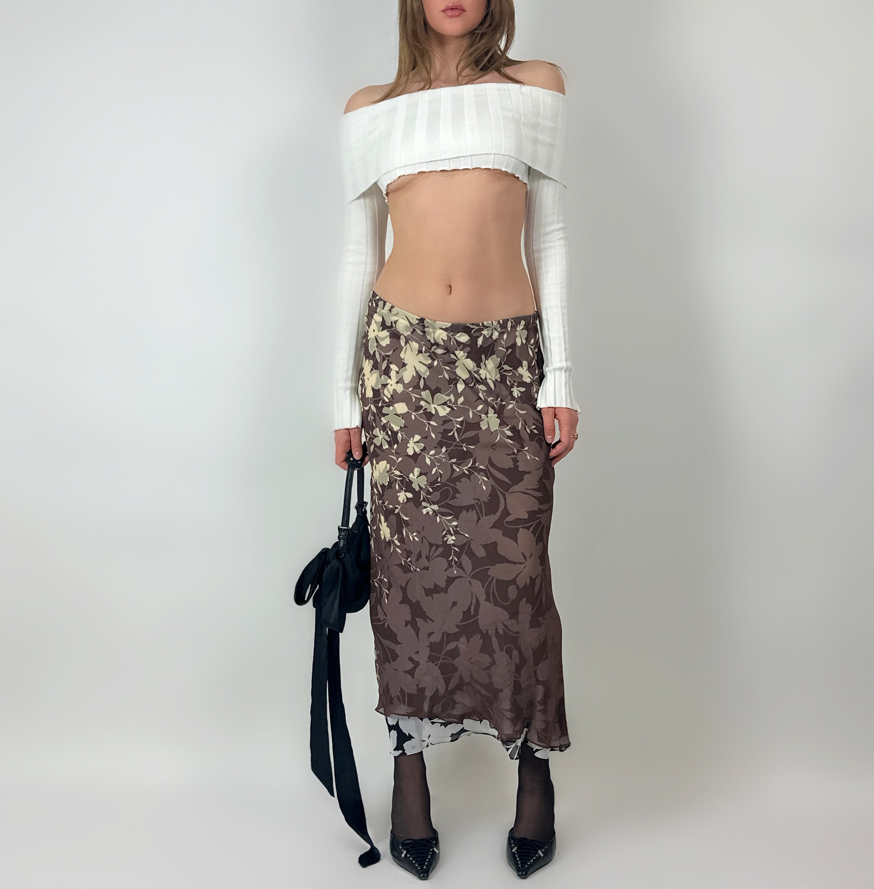 Vintage Silk Printed Maxi Skirt (S/M)