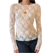 90s Cream Lace Longsleeve Top (M)