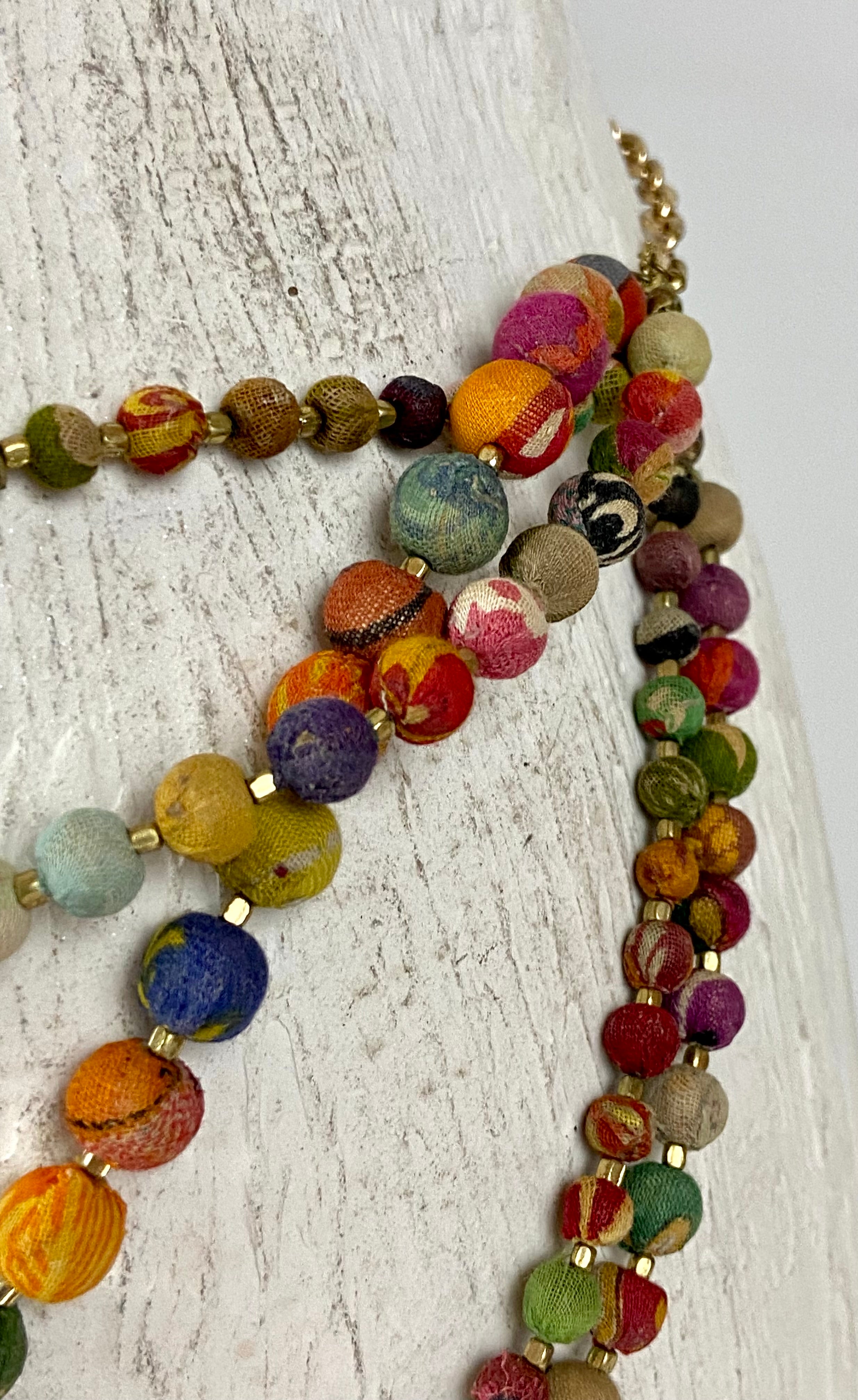 Boho fabric beads layered belt