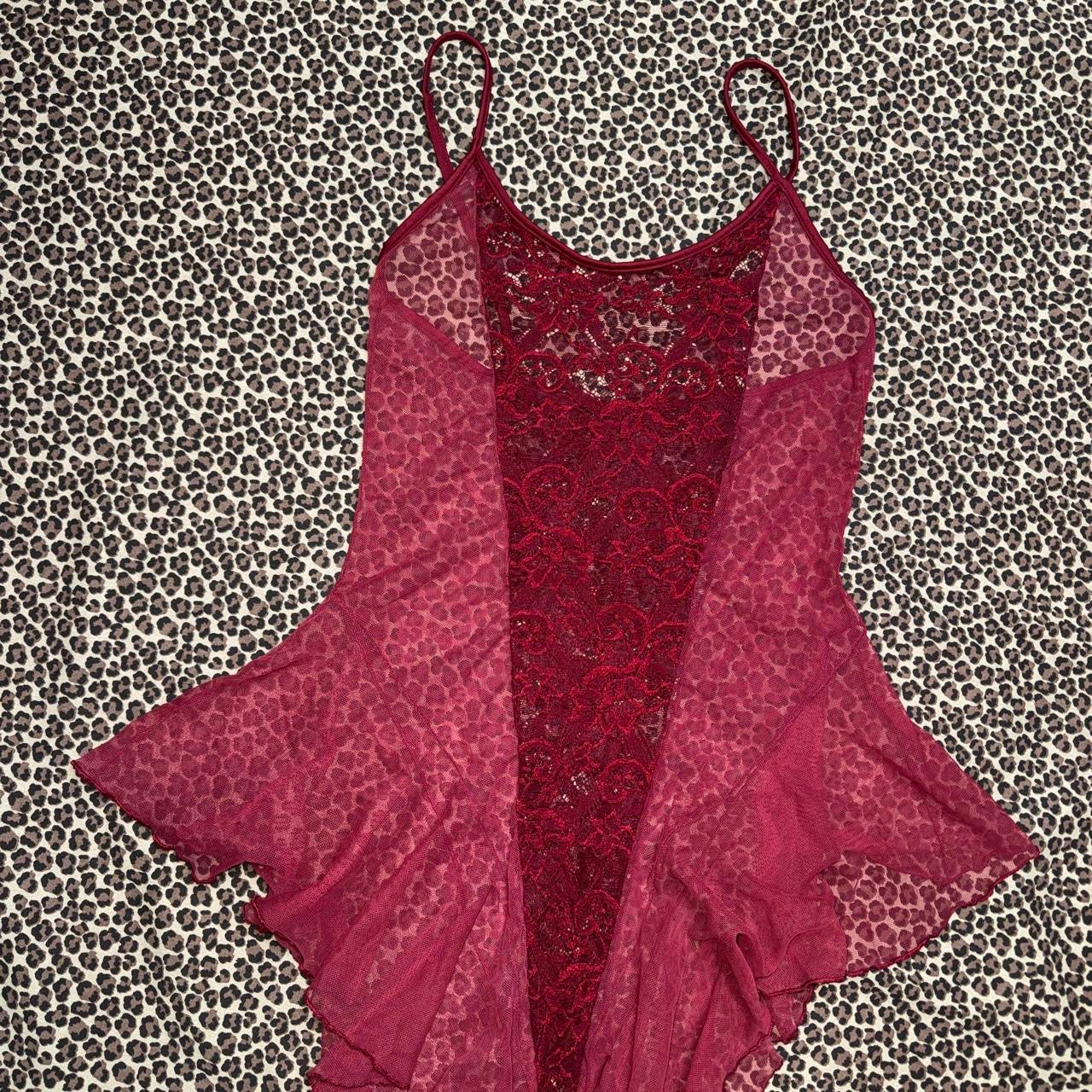 Burgundy Cascading Ruffle Lace & Mesh Slip Dress (S/M)