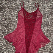 Burgundy Cascading Ruffle Lace & Mesh Slip Dress (S/M)