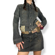 Dolce & Gabbana AW2003 Denim Leather Patch Skirt (XS/S)