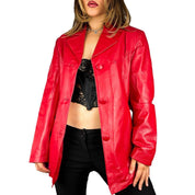 90s Cherry Red Genuine Leather Jacket (M)