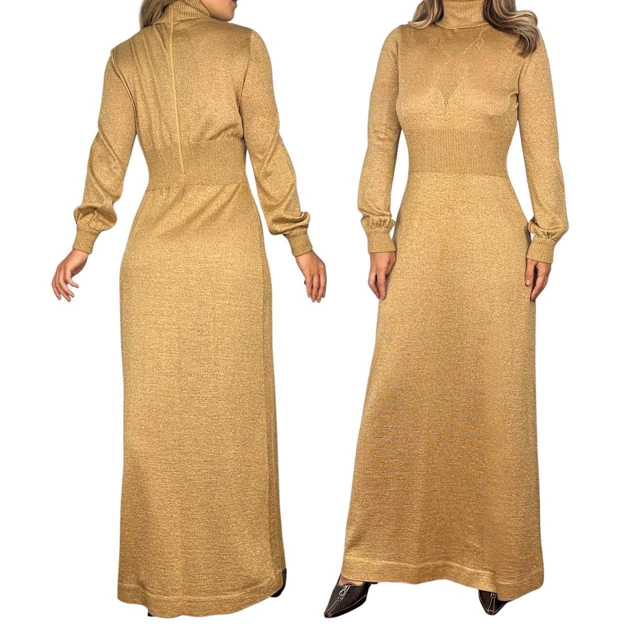 70s Gold Turtleneck Maxi Dress (M) Holy Thrift 70s Gold Turtleneck Maxi Dress (M) Holy Thrift