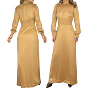 70s Gold Knit Turtleneck Maxi Dress (M)