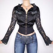 Y2K Black Silk and Lace Sequined Jacket (S)
